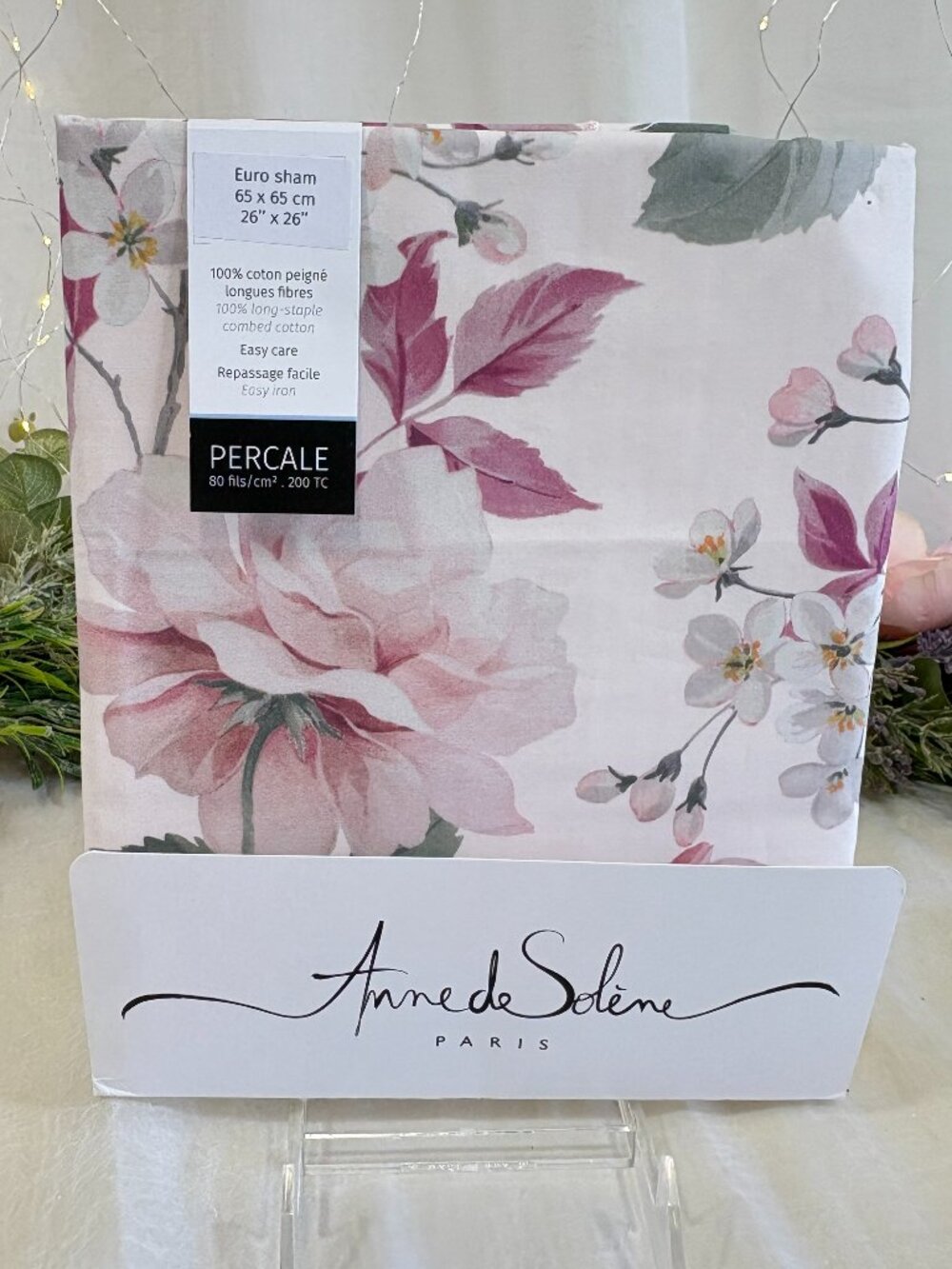 Anne De Solene "Alcove" Pink Rose, Paris, Cotton, Floral Euro Sham NWT